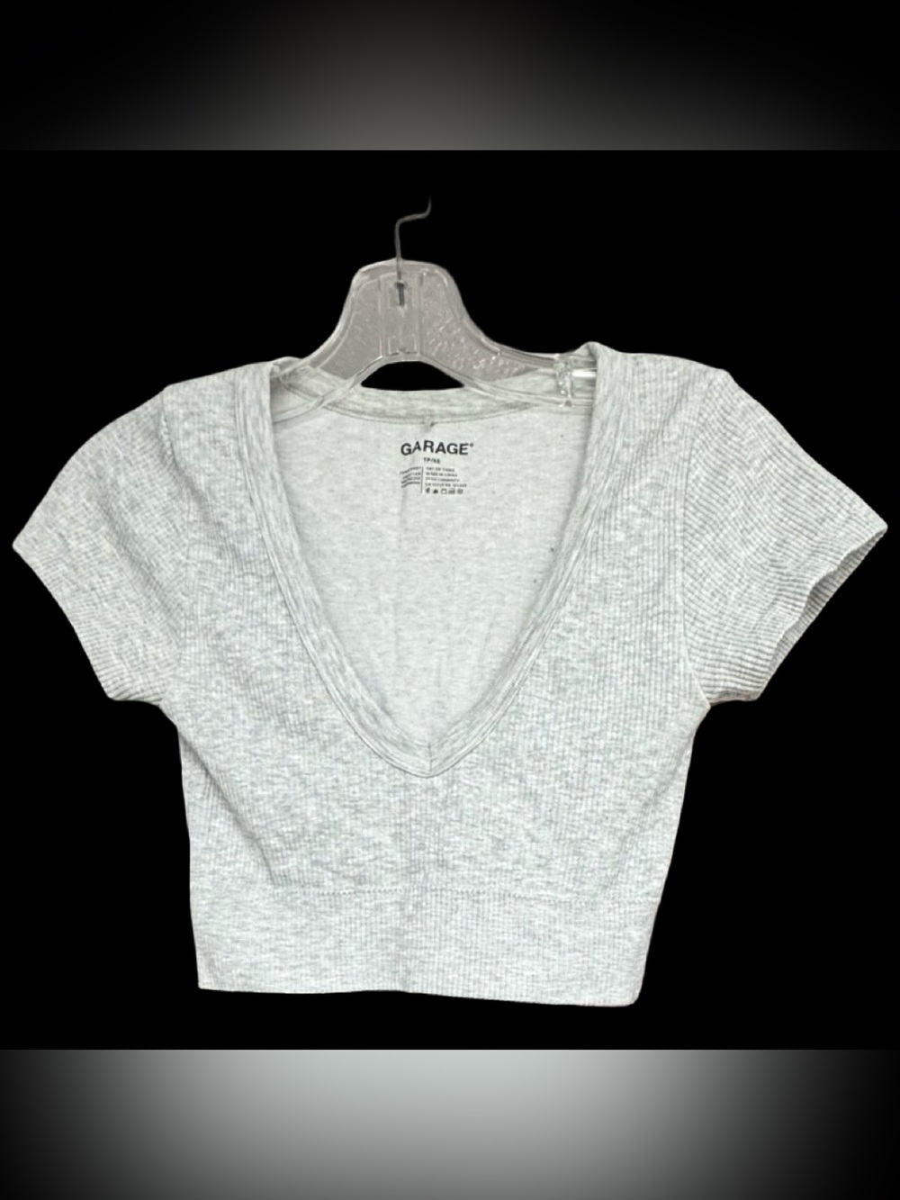 Garage Light Gray Ribbed V-Neck Crop Top
